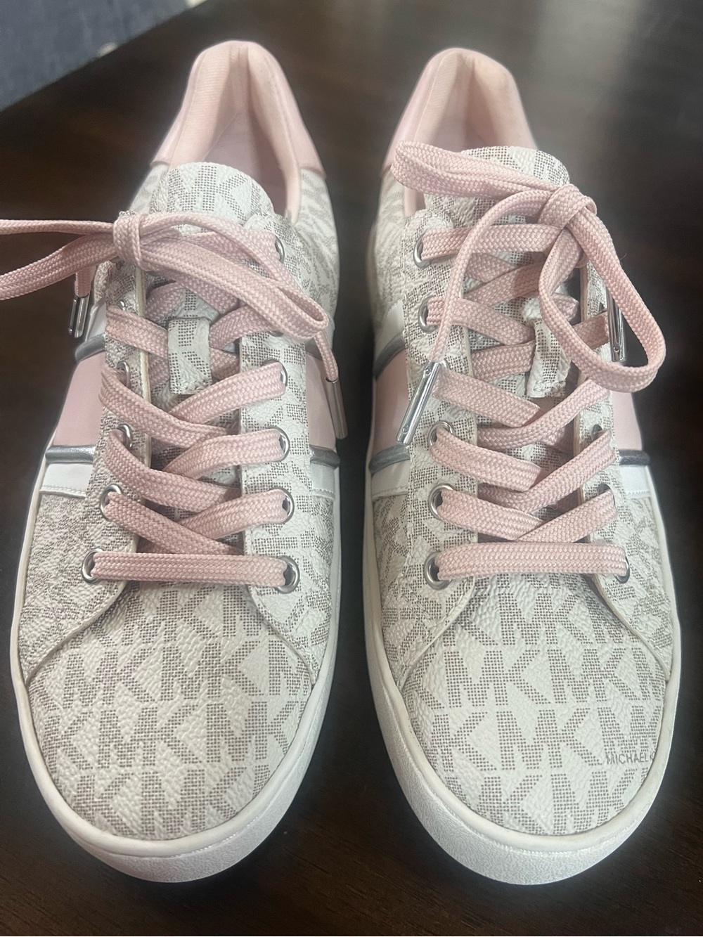 Michael Kor’s Pink, Beige, MK with Silver accents Sneaker